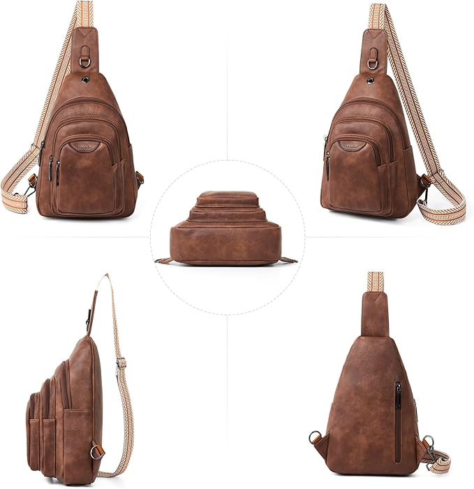 10L Crossbody Sling Bag for Women Men Anti Theft Cross Body Fanny Pack Belt Bag Purse Gifts for Women Faux Leather, Brown