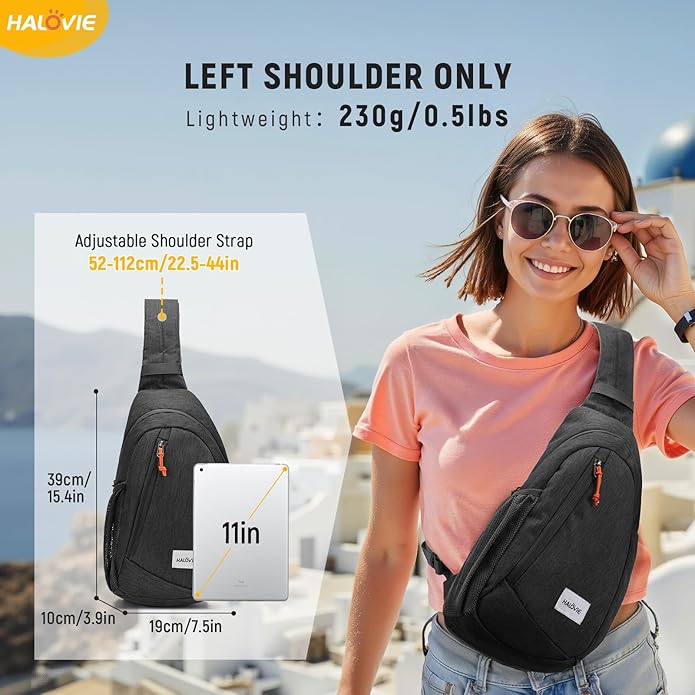 HALOVIE Anti Theft Crossbody Sling Bag RFID Travel Sling Backpack Lightweight Hiking Shoulder Chest Bag for Walking Work