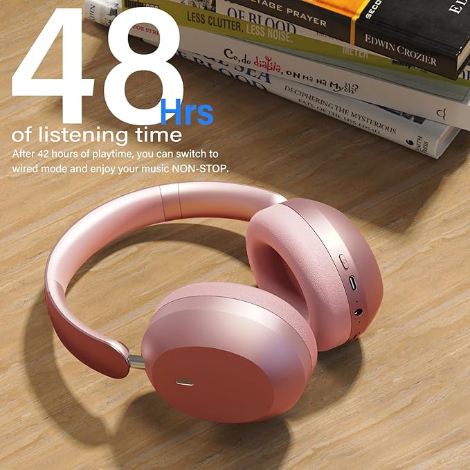 Y05 Bluetooth Headphones Wireless Over Ear with Microphone 48 Hours Playtime, High Sound Quality Foldable Soft Earpads Earphones for Travel - Pink