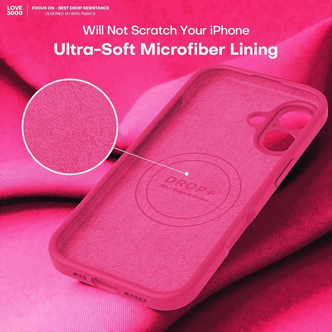 LOVE 3000 Designed for iPhone 17 Case, Premium Silicone [Compatible with Magsafe][Soft Anti-Scratch Microfiber Lining] Shockproof Protective Phone Case for Men Women 6.3", Hot Pink