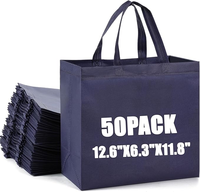 50Pcs Reusable Non Woven Shopping Bags Large Foldable Totes Bag with Handles Grocery Handbag Bulk for Boutiques