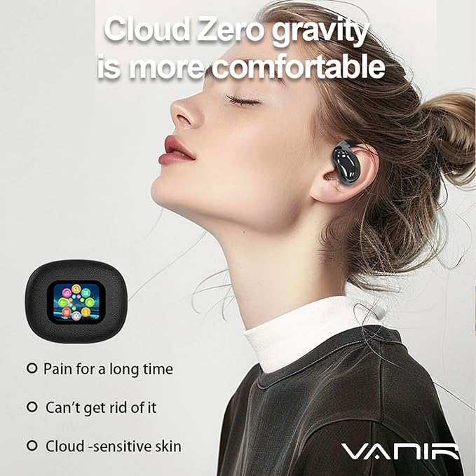 VANIR Wireless Earbuds, Open Ear Design BT 5.4 Earphones, Portable Earpiece, Support 144 Languages Real Time Translation Headphones, Full Color Display Touch Screen Gaming Headsets