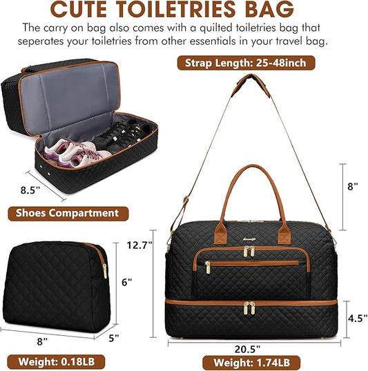 Travel Duffle Bag Weekender for Women - Carry-On Overnight Bag Personal Item Bag with Shoe Compartment & Wet Pocket Large Weekend Tote Bags with Toiletry Bag Hospital Bags for Labor and Delivery