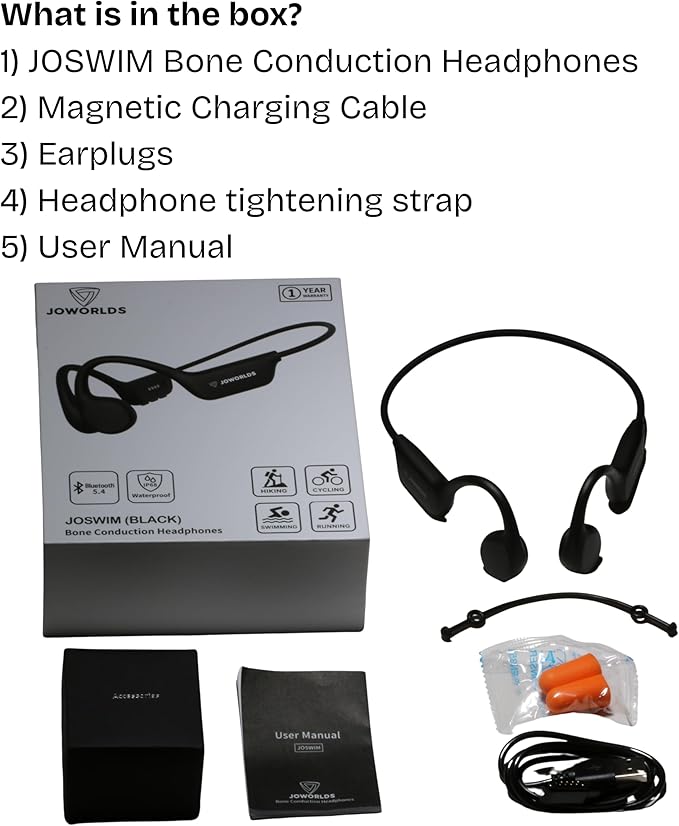 Open Ear Headphones Wireless Bluetooth, IP68 Waterproof Bone Conduction Headphones Bluetooth, Earphones Wireless Bluetooth, Sports Headphones for Running Swimming, 10 Hours Continuous Music