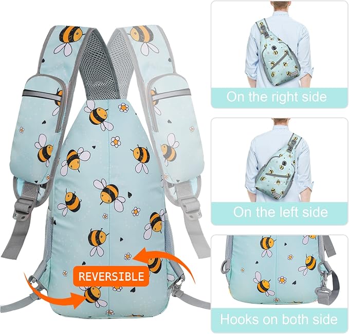 ZOMAKE Sling Bag,Small Crossbody Sling Backpack,Water Resistant Shoulder Daypack for Travel,Anti Thief Chest Bag for Hiking(Bee Blue)