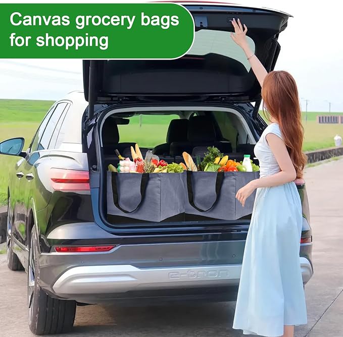 Canvas Reusable Grocery Bags Heavy Duty, 8.3 gal Foldable Large Canvas Tote Bag with Handles, Holds 60 lbs Canvas Shopping Bags, 1 Pack
