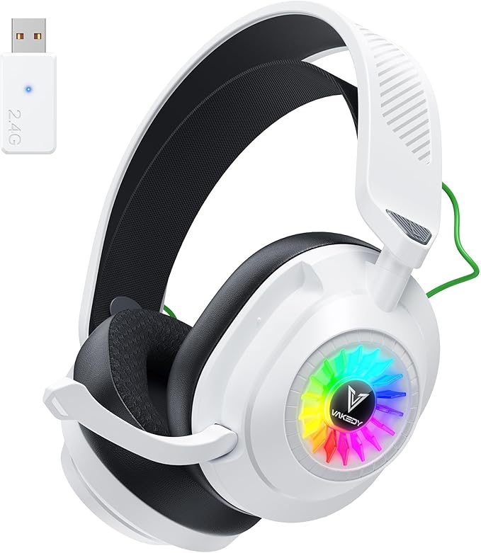 HW10 Wireless Gaming Headset for PC, PS5, PS4, 2.4GHz Low-Latency USB Dongle & Bluetooth Dual Mode Gaming Headphones with Noise Cancelling Mic, RGB Lights, 50H Battery(White)