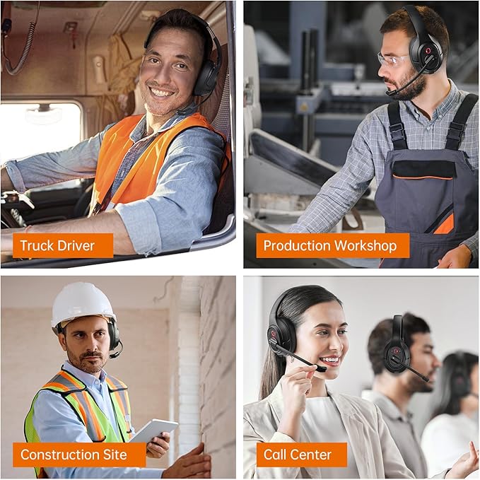 EKSA [Upgrated Trucker Bluetooth Headset with ENC Microphone, 99ft Wireless Range & 30H Talk Time, with Replaceable Ear Pad, Environmental Noise Cancelling Headphones All-Day Comfort for Drivers
