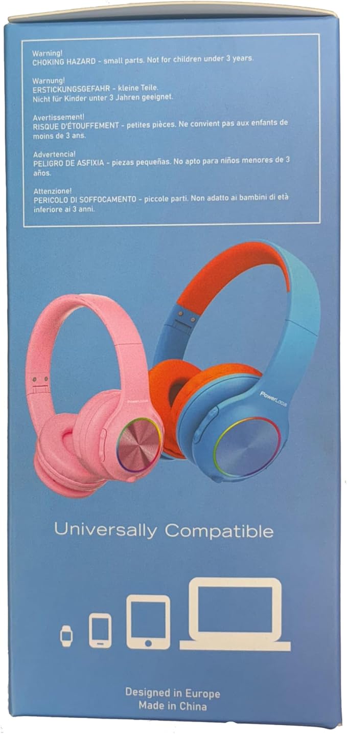 PowerLocus PLED Kids Bluetooth Headphones, Kids Wireless Headphones with LED Lights, 74/85/94dB Safe Volume, Micro SD, AUX Cable, Hi-Fi Stereo, Built-in Mic Over Ear Kid Headphone for Travel/Tablet/PC