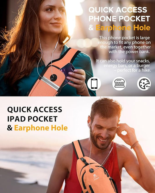 Sling Bag for Women, Crossbody Bag for Men, Cross Body Hiking Backpack, Travel Daypack, Chest Pack with Chest Phone Holder