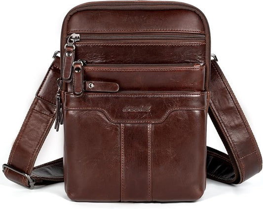 Leather Messenger Bag for Men, Small Leather Sling Shoulder Bag Messenger Pack for Men, Man Purse