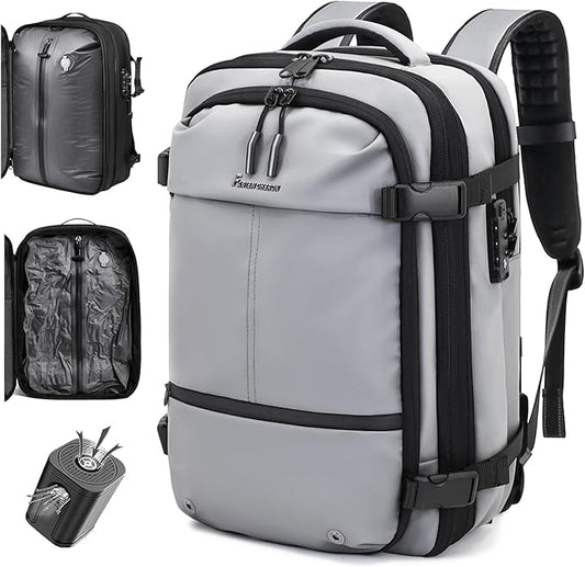 Travel Backpack with Vacuum System,60L Expandable Vacuum Backpack Travel with TSA Lock,17.3 inch Laptop Backpacks Vacpack Backpacks with Vacuum(Grey,External Air Pump)