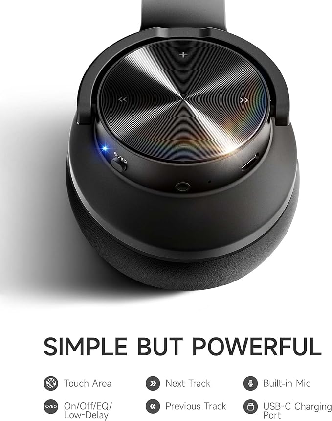 Picun B8 Bluetooth Headphones, 120H Playtime Headphone Wireless Bluetooth with 3 EQ Modes, Low Latency, Hands-Free Calls, Over Ear Headphones for Travel Home Office Cellphone PC Black