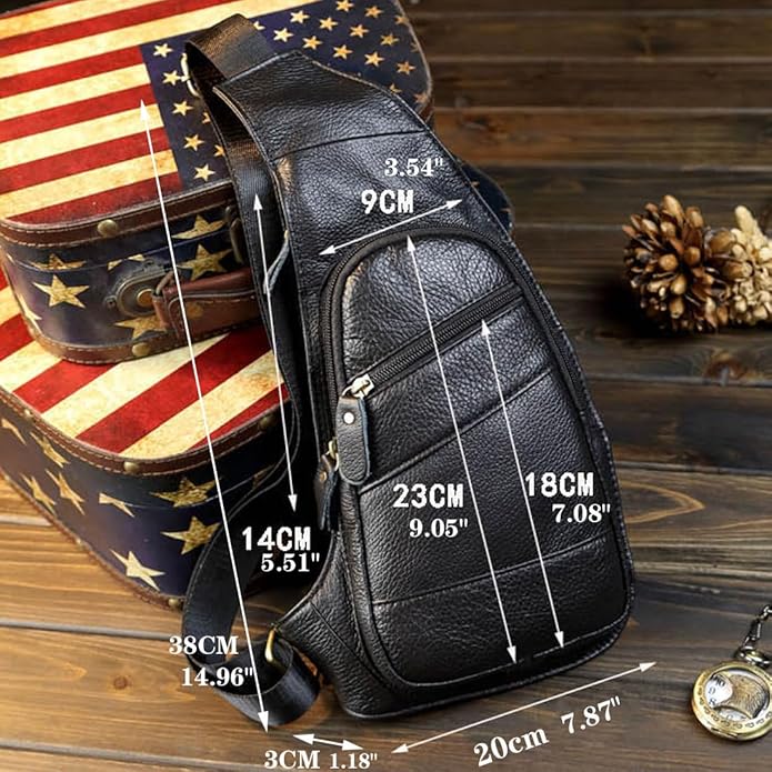 KPYWZER Vintage Leather Sling Bag Backpack for Men Crossbody Shoulder Chest DayPack Backpacks
