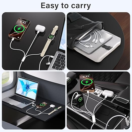 Travel Essentials,3 in 2 USB C Cable for Apple Watch Charger/iPhone 17 Charger/Lightning,Multi Charging Cable Cord,Vacation Camping Essentials,Portable Designed for iWatch &iPhone 16-12-4FT