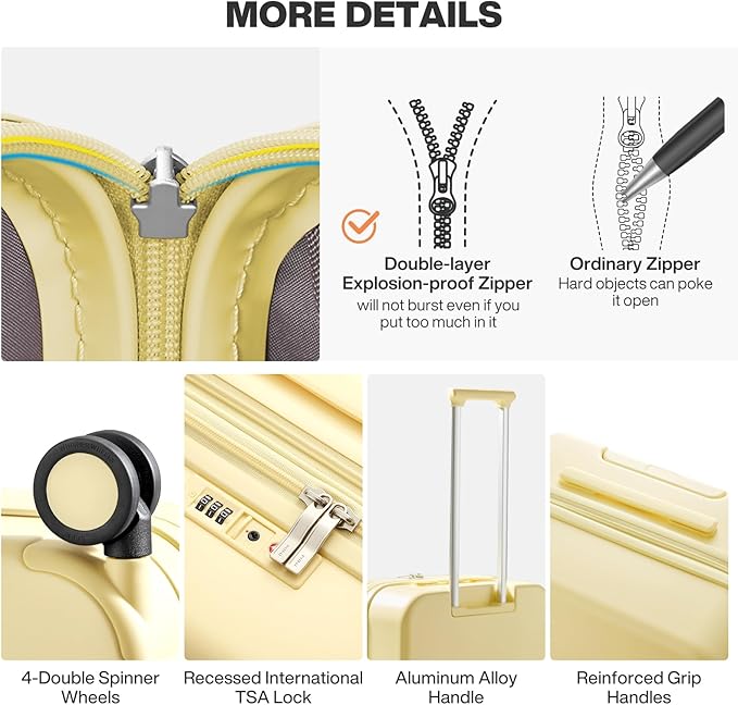 mixi 24 Inch Large Expandable Checked Luggage Suitcase with Spinner Wheels, Hardside Rolling Travel Suitcase PC with TSA Lock, Lark Yellow