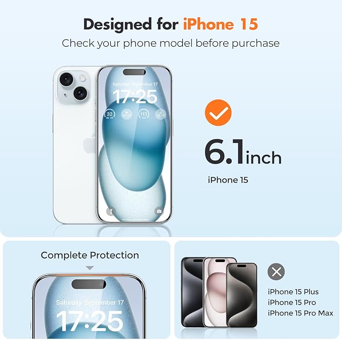 UNBREAKcable 4-Pack Screen Protector for iPhone 15, Tempered Glass | 9H Hardness | Double Shatterproof | 99.99% HD Clear | Case Friendly | Easy Installation Frame | For 6.1 inch iPhone