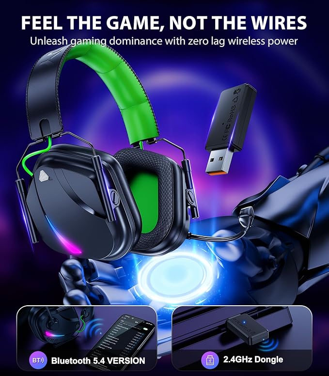 HW12 Wireless Gaming Headset with Microphone 2.4GHz Bluetooth Gaming Headphones Wireless of Duty/FPS Gamers,50Hr Battery Life Gamer Headset for PS5, PS4, PC, Switch, Mac