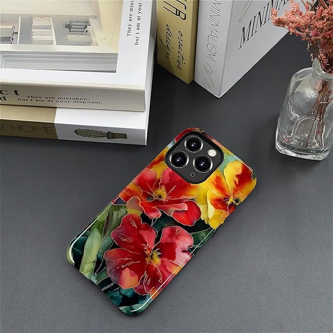 Case for iPhone 11 Pro Case,Vintage Floral Girly Design - Hybrid Dual Protection Silicone + Hard PC Shockproof Full Body Cover Slim Anti-Scratch Protective Case for Men Women