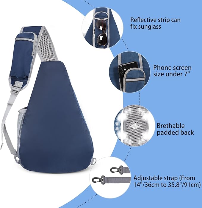 ZOMAKE Sling Bag,Small Crossbody Sling Backpack,Water Resistant Shoulder Daypack for Travel,Anti Thief Chest Bag for Hiking(Navy Blue,Azure)