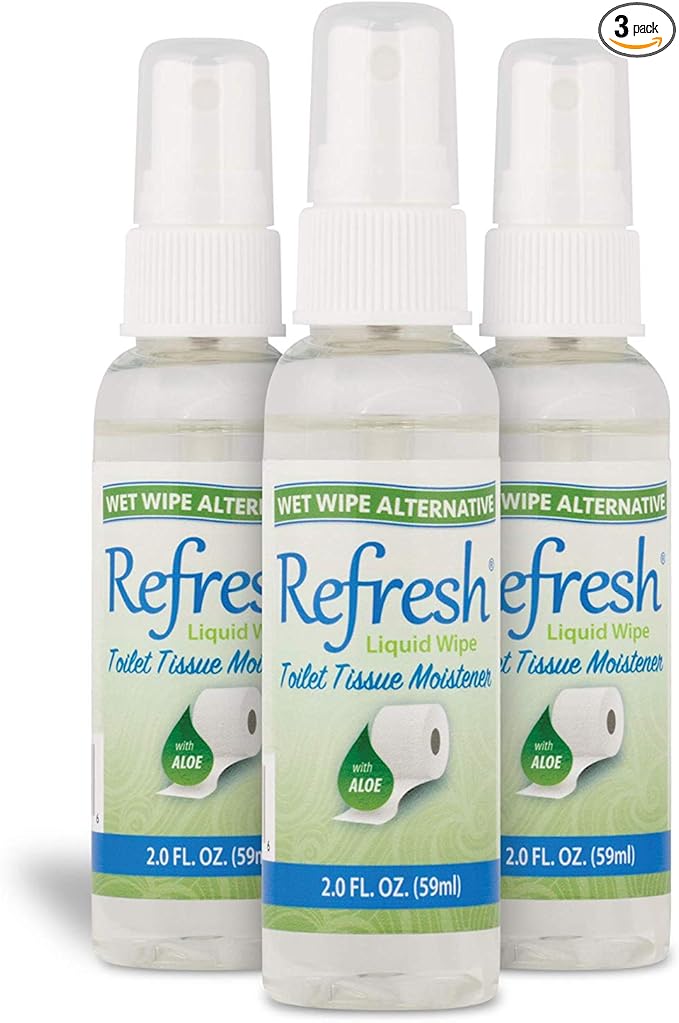 Refresh Liquid Wipe: Toilet Paper Spray. Eco-Friendly Wet Wipe Alternative. Cleanses and Soothes with Witch Hazel and Aloe. Plumbing and Septic Safe. 2 Fl Oz (3 Pack).…