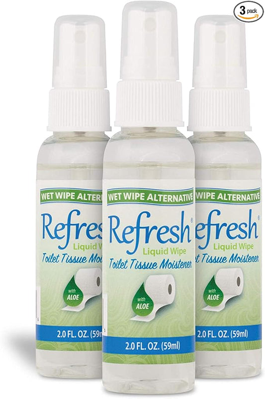 Refresh Liquid Wipe: Toilet Paper Spray. Eco-Friendly Wet Wipe Alternative. Cleanses and Soothes with Witch Hazel and Aloe. Plumbing and Septic Safe. 2 Fl Oz (3 Pack).…