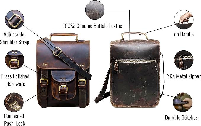 jaald Genuine Leather Messenger Bag Vintage Laptop Crossbody Bag Satchel Man Purse Shoulder Bag for man woman office bag