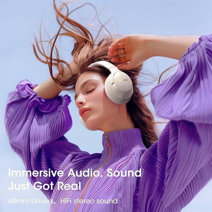 Bluetooth Headphones Over Ear, 80H Playtime Wireless Headphone with 3 EQ Modes, Built-in Mic, Deep Bass, HiFi Stereo Foldable Wireless Headset for iPhone PC Travel Workout (Light Gray)