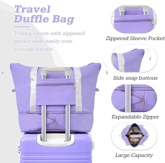 Merax Suitcase Set 28 inches Expandable Luggage with TSA Lock Spinner Wheels Hardshell Lightweight Vintage Luggage with Travel Bag,Purple