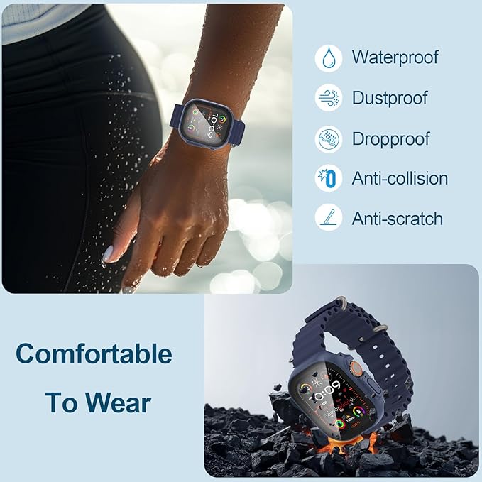 2 in 1 Waterproof Case for Apple Watch Screen Protector Ultra 1/2 Ultra 3(2025) 49mm with Tempered Glass [Overal Protective] Ultra-Thin PC Bumper Cover Compatible iWatch Accessories