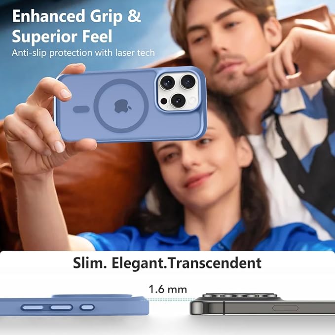 MOCCA Strong Magnetic for iPhone 15 Pro Case, [Compatible with Magsafe][13FT Military Drop Protection] Slim Translucent Matte Shockproof Case for iPhone 15 Pro Phone Case 6.1'', Blue