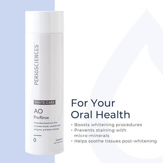 PerioSciences AO ProRinse White Care Whitening Mouthwash with Essential Oils and Antioxidants - Alcohol Free Mouthwash for Post-Whitening Enamel Protection, 10 fl oz/300ml Pack of 2