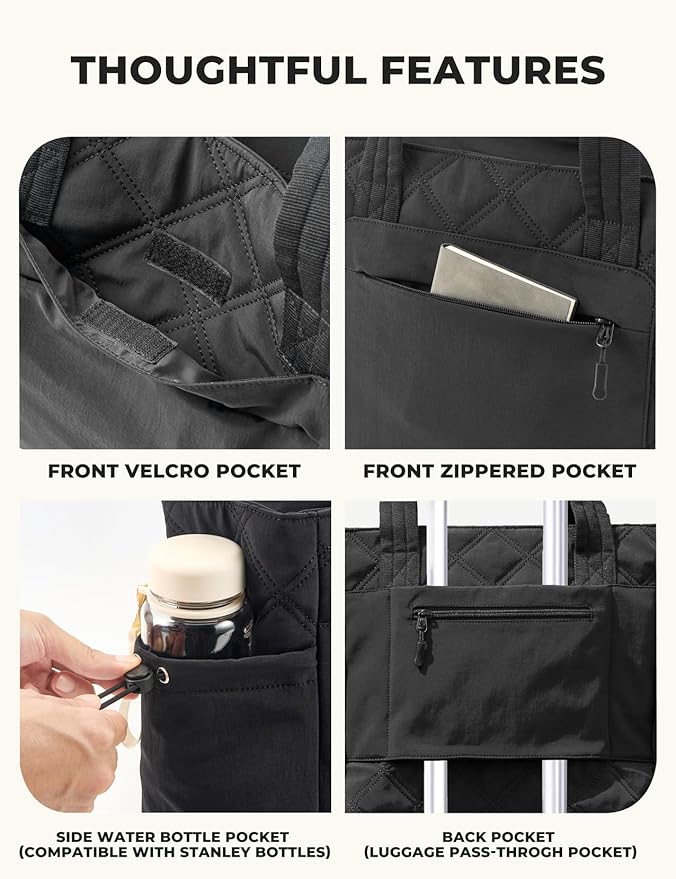 Tote Bag for Women, Lightweight Puffer bag with Zipper & Compartments, Quilted Shoulder Bag for Work, Travel,Gym