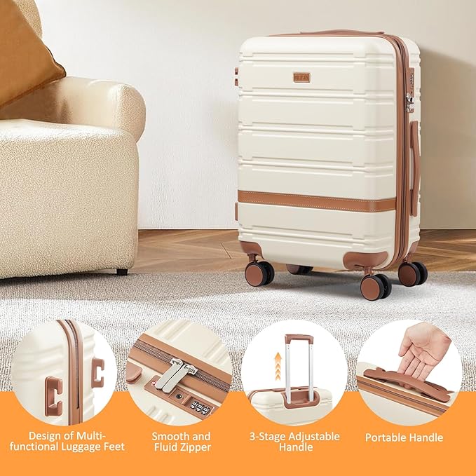 carry on Luggage Sets,20 Inch Expandable with TSA Lock Carry-on suitcases with spinner wheels,Hard Shell Travel Luggage airline approved (Pink, 3 Piece Sets (20/DB/TB))