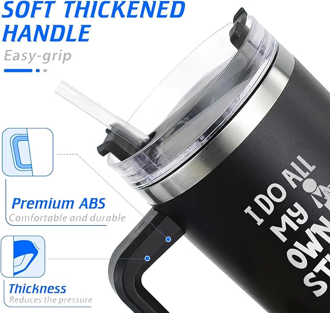 I Do My Own Stunts Tumbler - 40 oz Insulated Cup with Handle & Straw - Funny Get Well Gift for Men & Women, Broken Bone, Surgery Recovery, Knee or Leg Injury, Accident-Prone Coffee Mug
