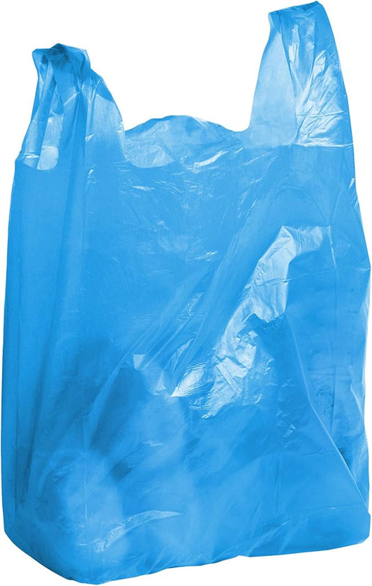 Blue T-Shirt Bags, 12 x 6 x 22 Inches. Pack of 700 Plastic Merchandise Bags, 18 Micron. Unprinted Grocery Bags with Handles. High Density Polyethylene Shopping Bags for Small Business