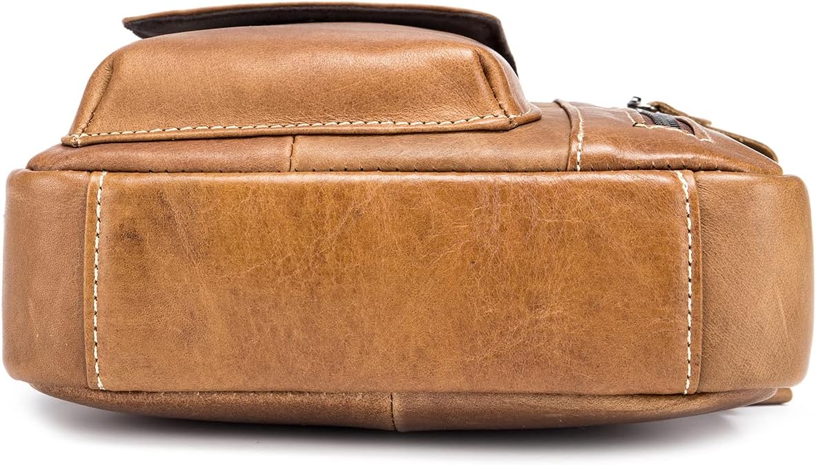 LUKZIJAES Small Genuine Leather Shoulder Bag Men Messenger Handbag Lightweight Sling Crossbody Bag