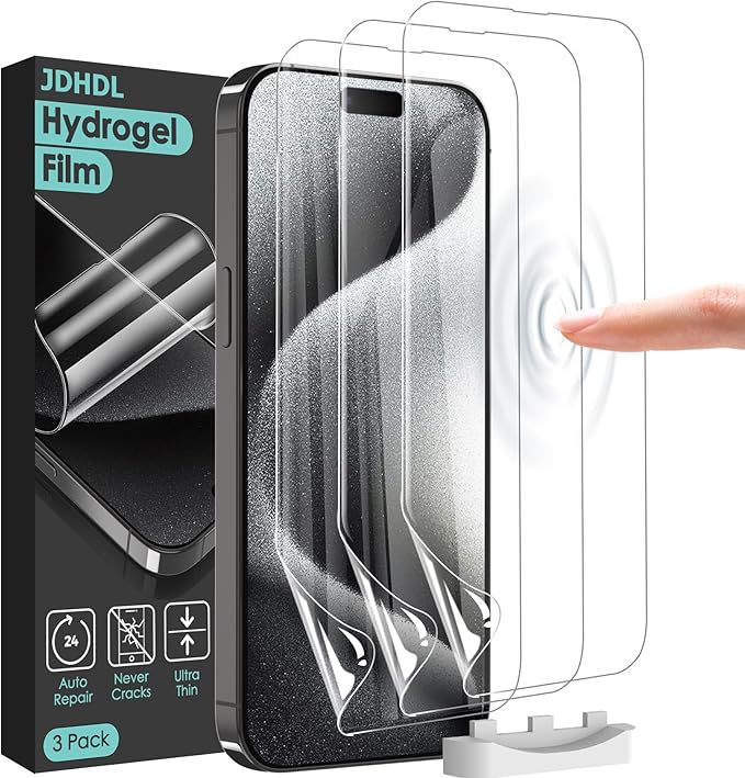Screen Protector [3 Pack Soft Hydrogel Film for iPhone 15 Pro/15, Upgraded Non-breakable Flexible TPU]