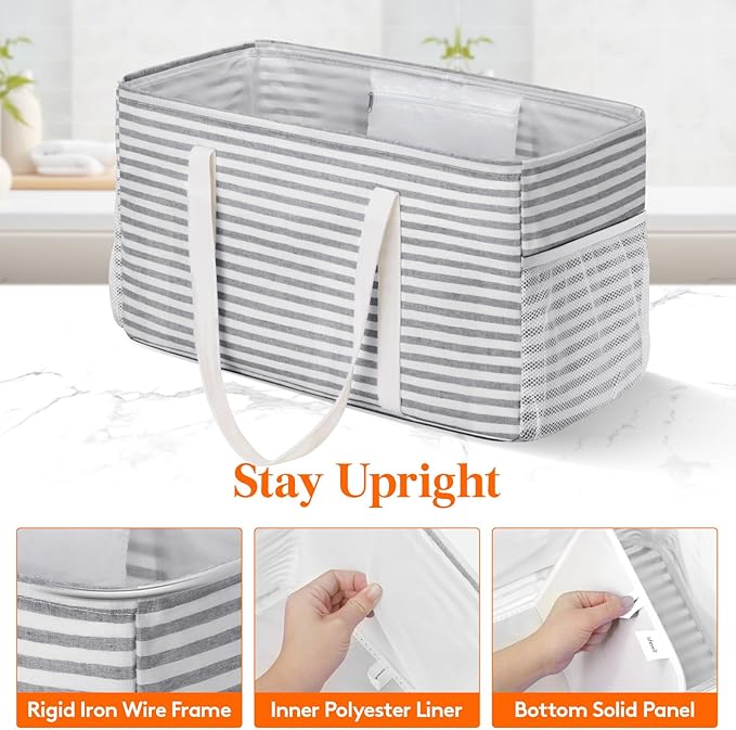 Lifewit Extra Large Tote Bag, Reusable Grocery Bags with Metal Wire Frame and Handles, Standing Utility Foldable Shopping Bags for Storage, Picnics, Beach, Pool, Laundry, Car 2 Packs 46L Gray and Pink