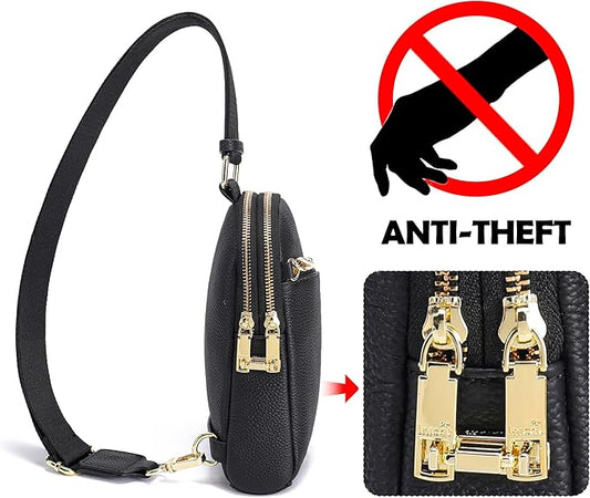 INICAT RFID Blocking Sling Bag Leather Crossbody Bags for Women Fanny Pack Cross Body for Woman Chest Bag for Travel 1.9L