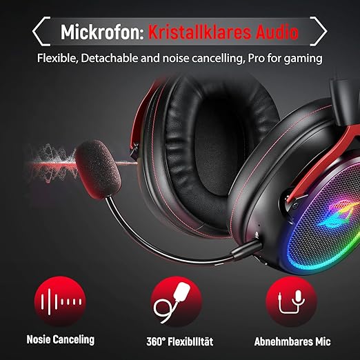 Ozeino Wireless Gaming Headset for Ps5 Ps4 PC Laptop Switch -2.4GHz Wireless Headphones with Detachable Noise Canceling Microphone 40H Playtime, Black