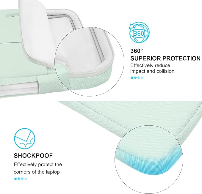 Lacdo 360° Protective 14 Inch Laptop Sleeve Case for HP Lenovo Dell ASUS Acer Chromebook 14 / HP Stream 14 / Dell Inspiron 14 / Lenovo IdeaPad 14 / Acer Spin 3 / ASUS ZenBook 14 Computer Bag, Green