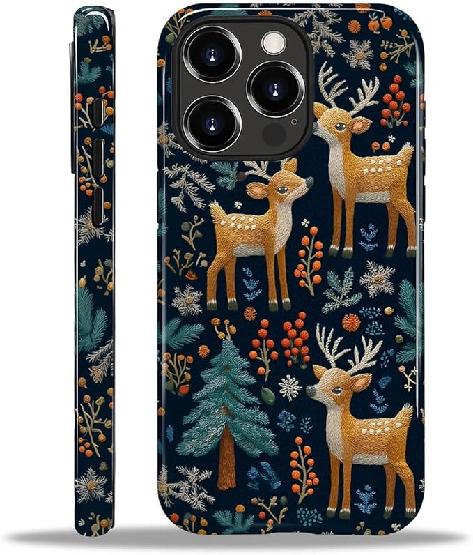 Case for iPhone 15 Pro Max Case,Cute Christmas Reindeer Design - Hybrid Dual Protection Silicone + Hard PC Shockproof Full Body Cover Slim Anti-Scratch Protective Case for Men Women