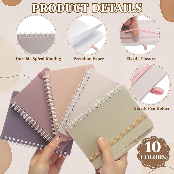 Fulmoon 100 Set A6 Spiral Notebook with Ballpoint Pen in 10 Colors 50 Sheets, 4" x 6" Bulk Ruled Small Notebooks Journals for Back to School Supplies Students Gifts Office Coworkers (Soft Pastels)