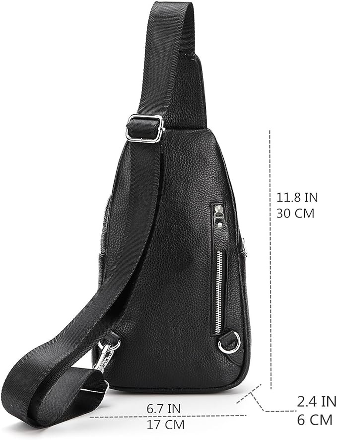 DK86 Genuine Leather Sling Bag for Men and Women Crossbody Small Fanny Packs Chest Travel Backpack Daypack Black