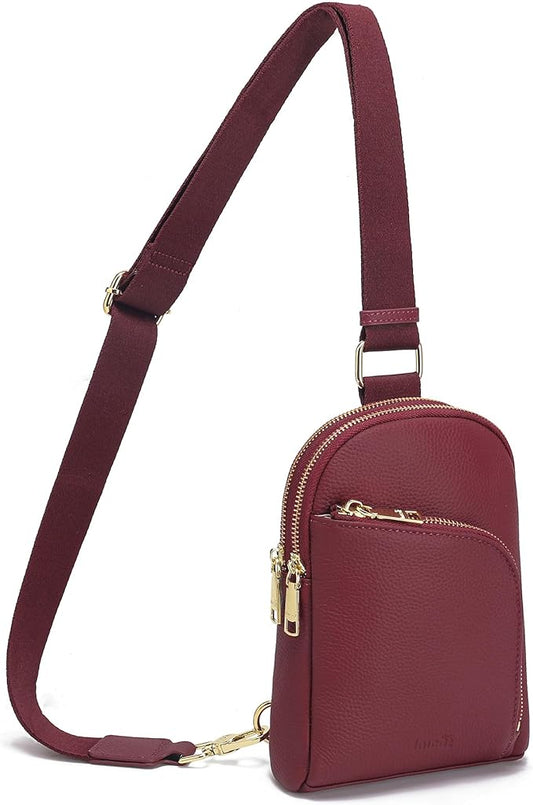 INICAT RFID Blocking Sling Bag Leather Crossbody Bags for Women Fanny Pack Cross Body for Woman Chest Bag for Travel 1.9L