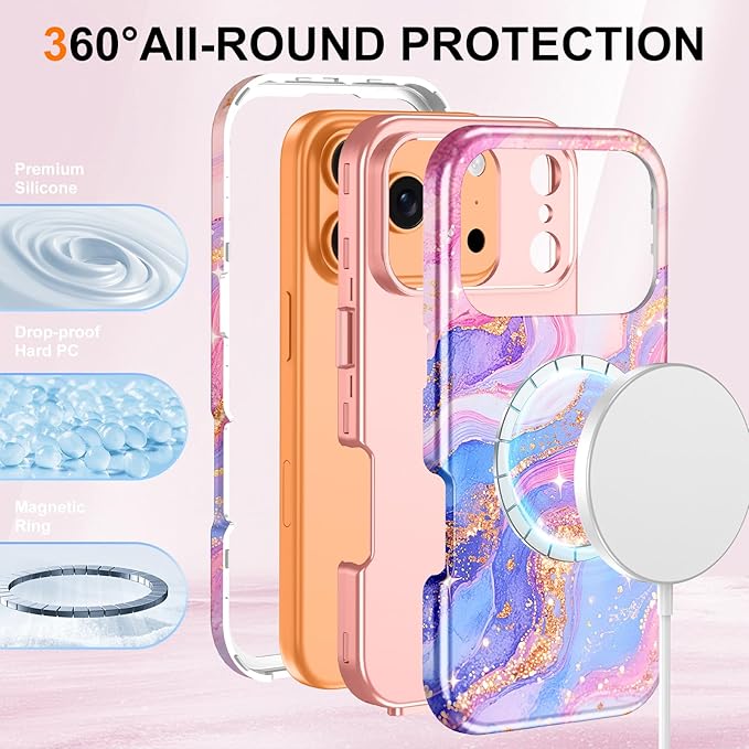 Btscase for iPhone 17 Pro Case [Compatible with Magsafe] [Military-Grade Drop Protection] Slim Anti-Scratch Smooth Touch TPU Bumper Shockproof Magnetic Phone Case for Women Girls Men, Pink