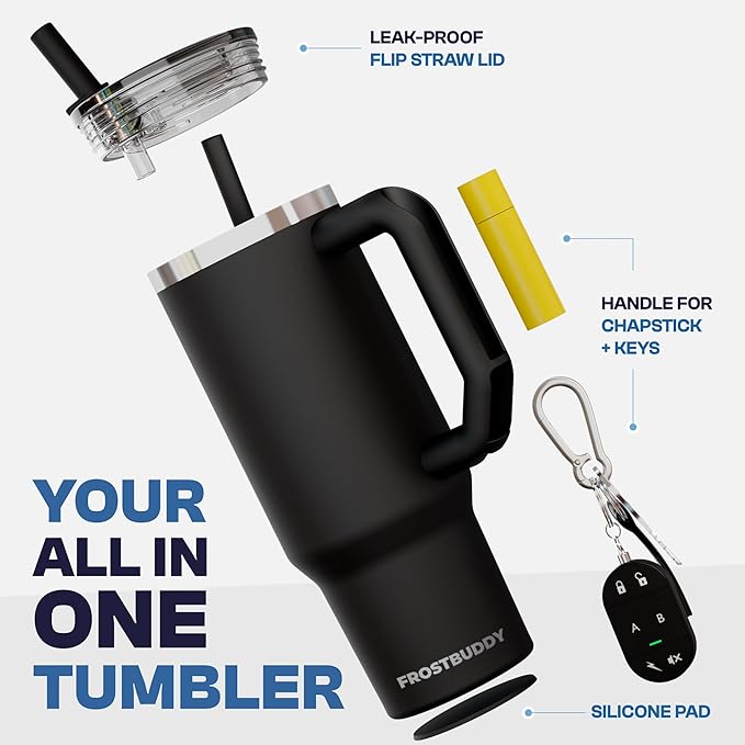 Frost Buddy Thicc Buddy - 30 oz Stainless Steel Vacuum Insulated Tumbler with Lid and Straw for Water - Travel Mug Cupholder Friendly - Gifts for Women Men Him Her (Dark Night)