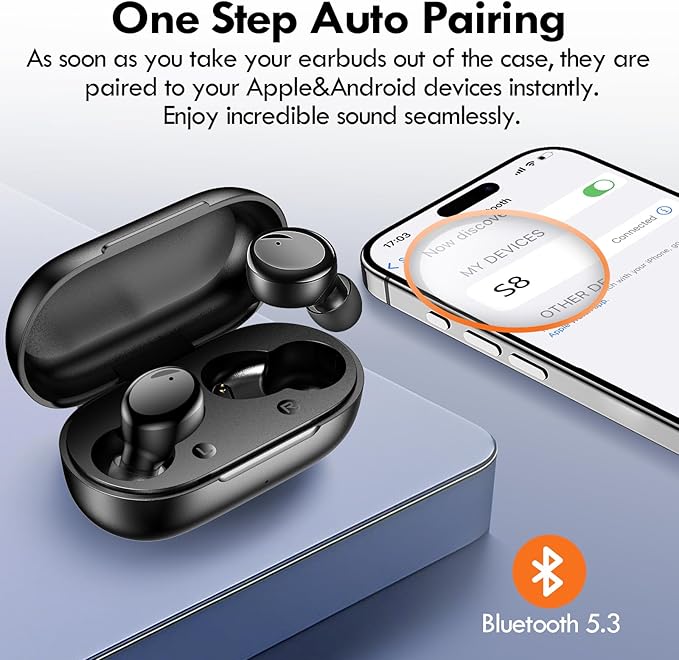 Lanteso True Wireless Bluetooth 5.3 Earbuds, 48H Playtime,Light Weight Headphones in Ear Buds Built in Mic Headset Premium Sound with Deep Bass,Clear Calls Earphones for Sports Workout Black