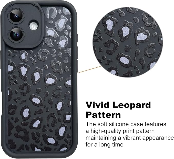 KANGHAR Case Compatible with iPhone 17 Leopard Printed Pattern Cute Cheetah Phone Case Soft TPU Shockproof Protective Cover Designed for iPhone 17 6.3 Inch Black